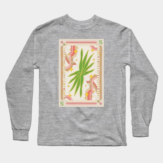 Sansevieria Trifasciata Snake Plant Illustration with Playing Card Design for Plant Mom Plant Daddy Long Sleeve T-Shirt by annagrunduls